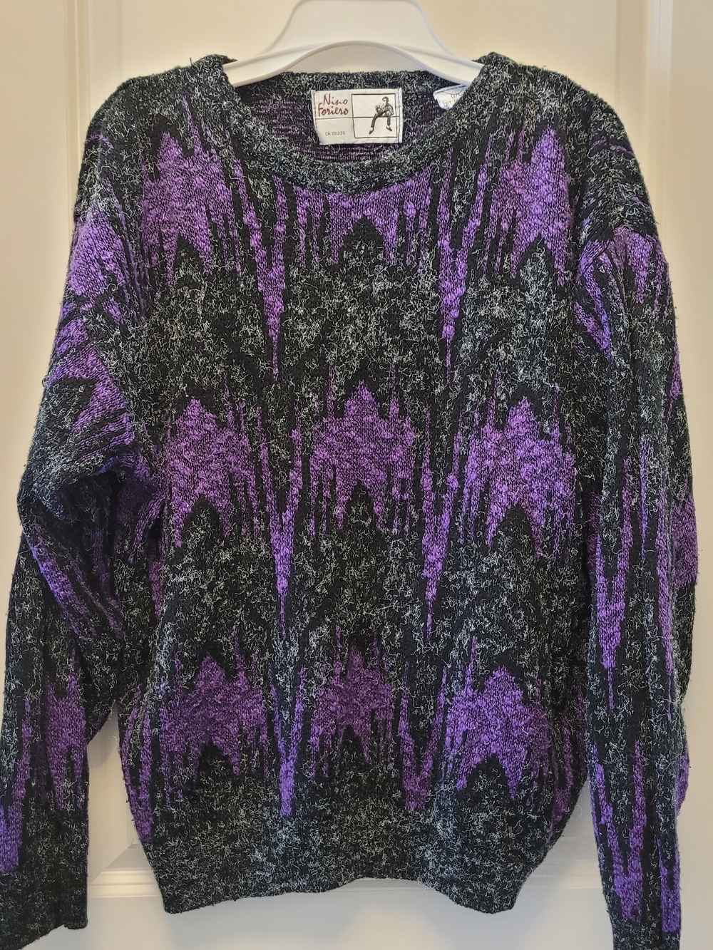 Vintage Nino Fiorino Purple Black Abstract Grunge Oversized Sweater Men’s L